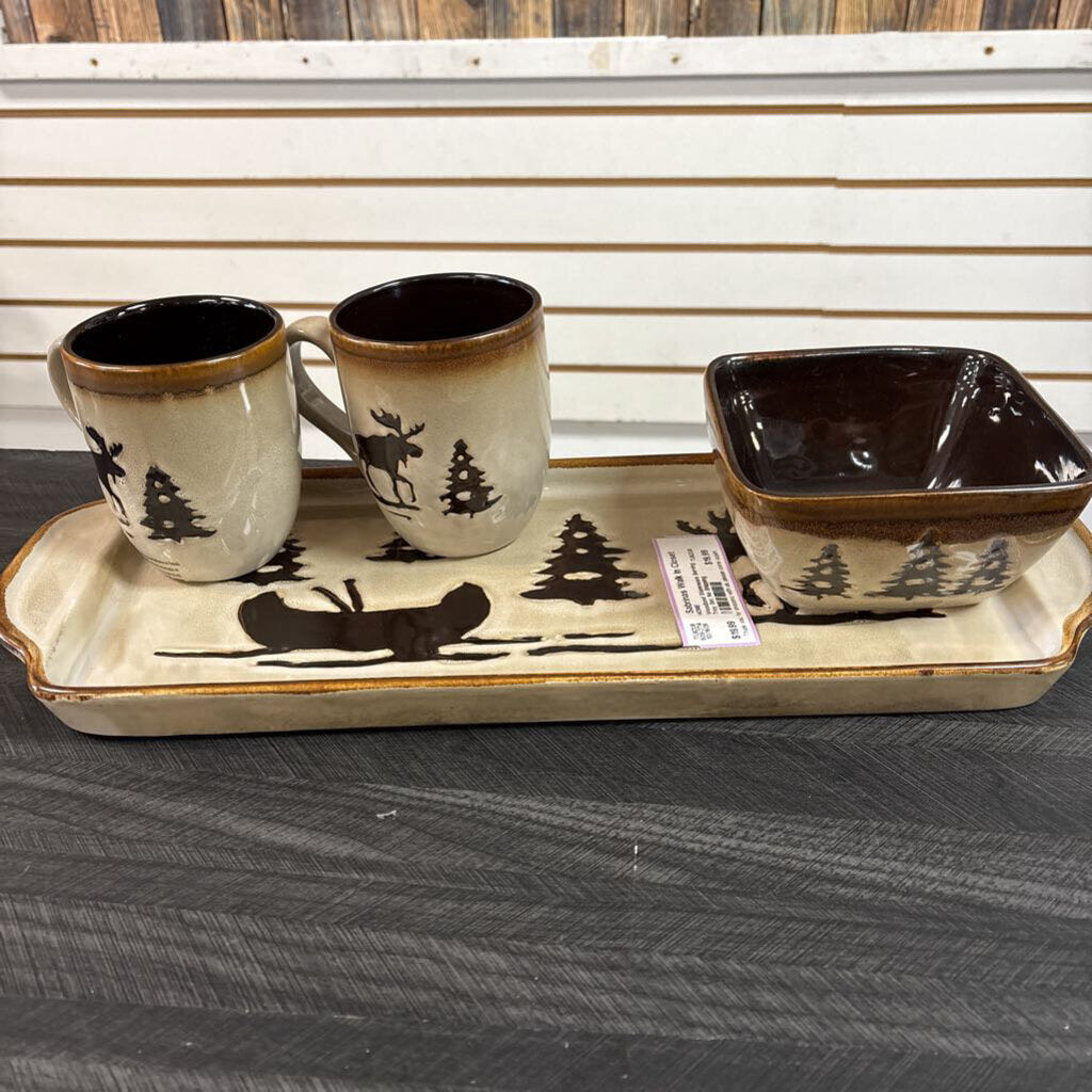 Woodland Stoneware Serving Tray Set, No Shipping