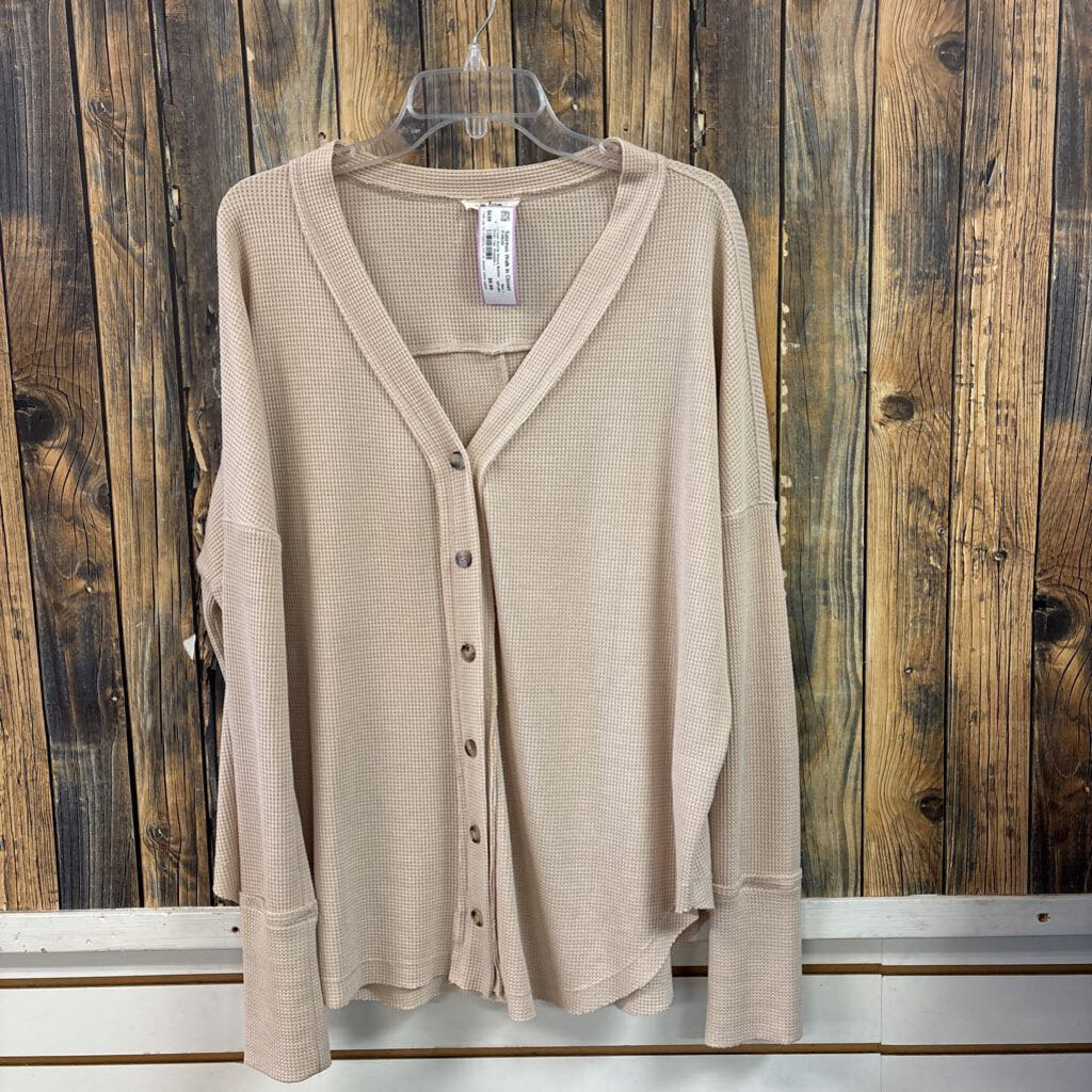 Cream Waffle Weave Button Down Top, Womens L