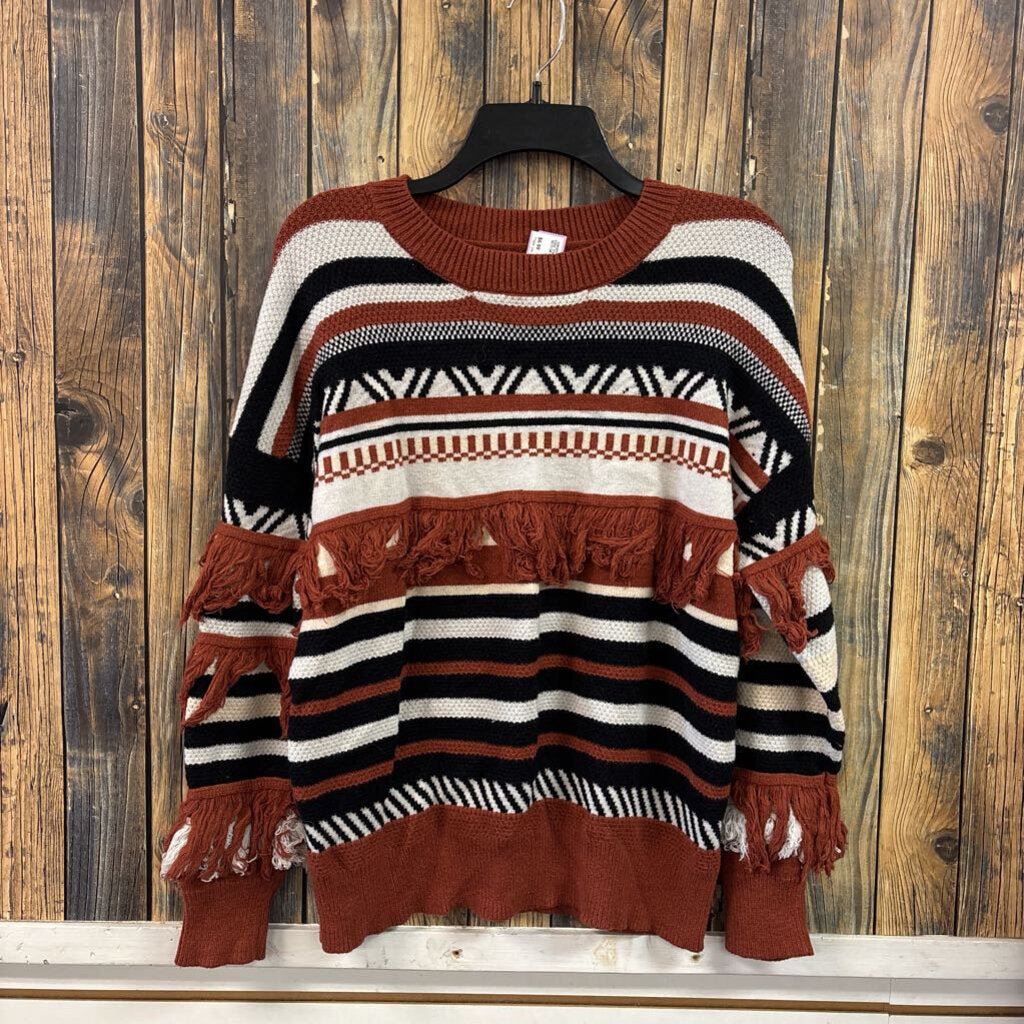 Rust/Black Fringe Sweater, Womens M