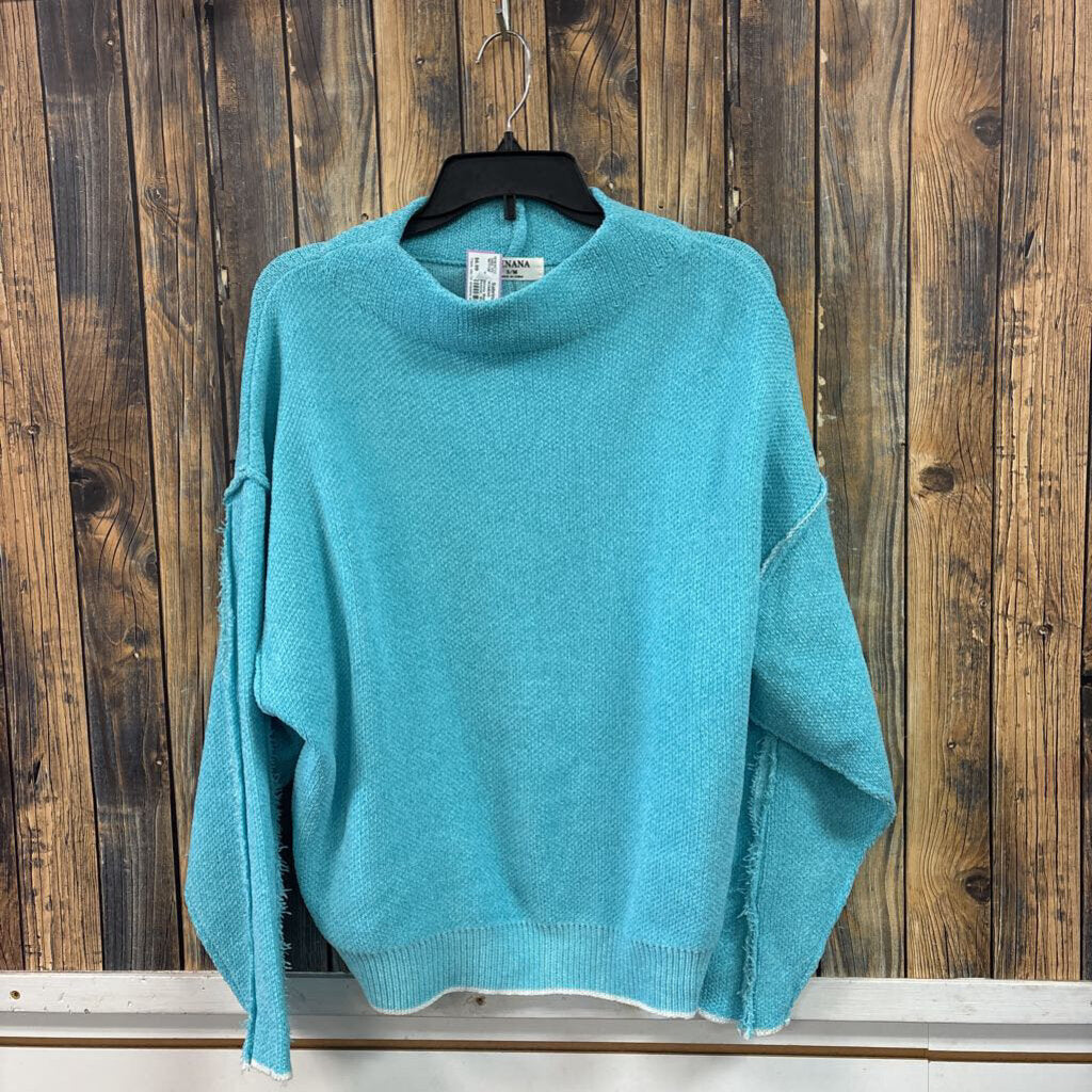 Zenana Blue Mock Neck Sweater, Women's S/M