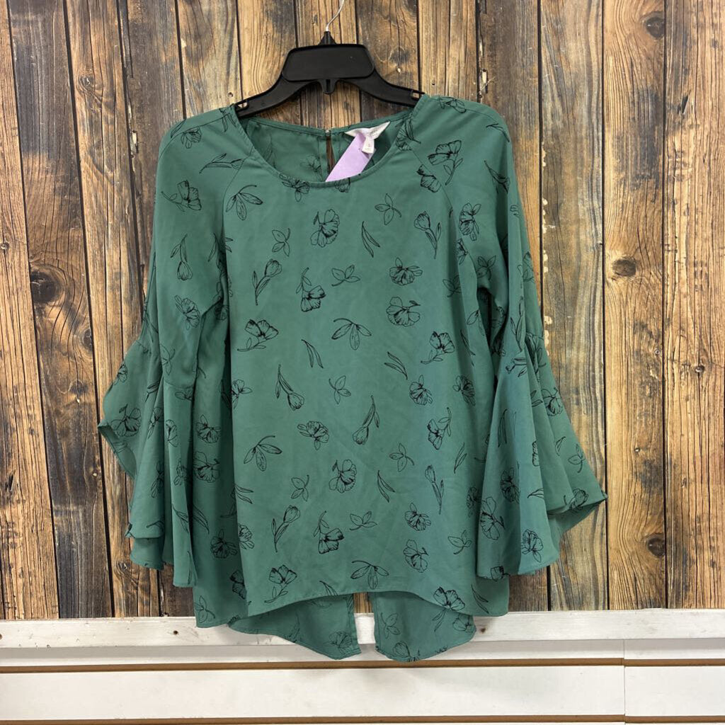 Lauren Conrad Green Floral Top, Womens S