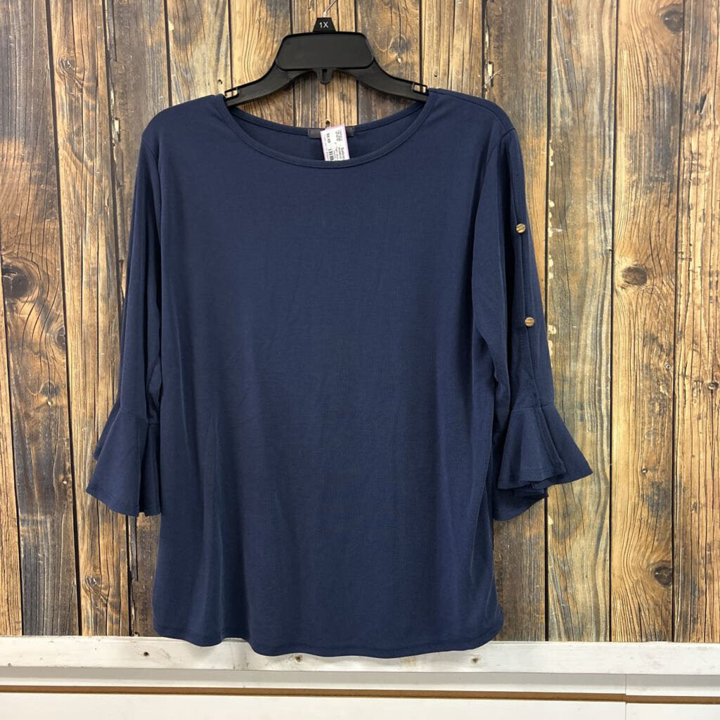 Gyft Blue Ribbed Top, Womens S