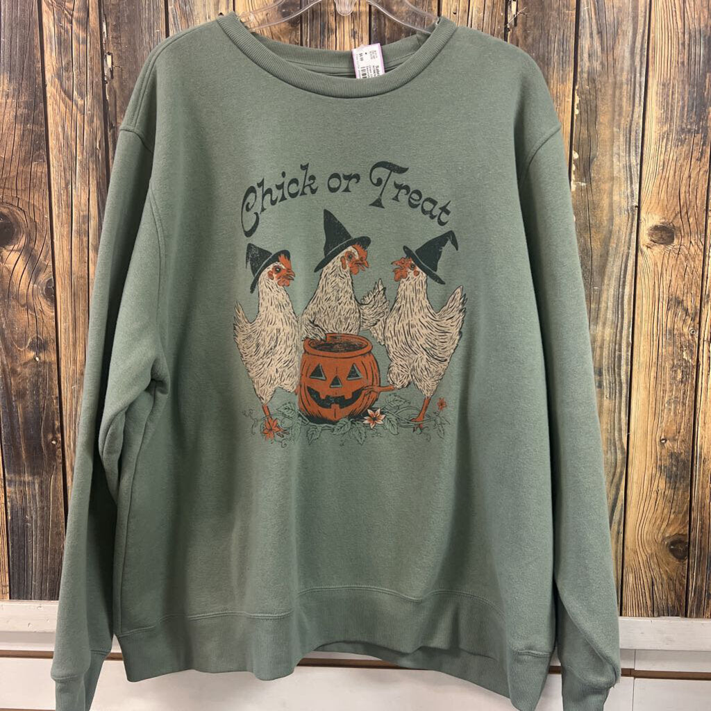 Green Chicken Halloween Sweatshirt Women's Size 2X