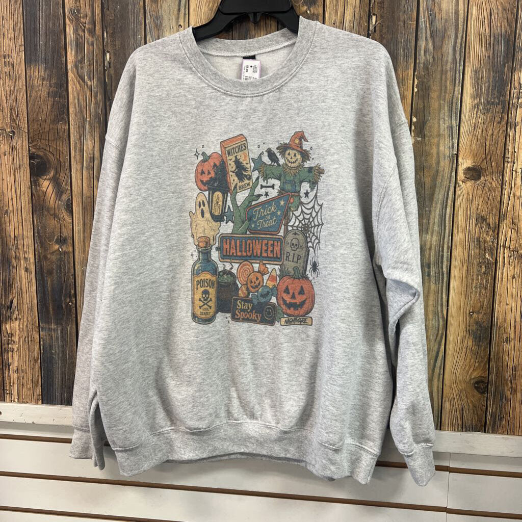 Grey Halloween Sweatshirt Women's Size XL