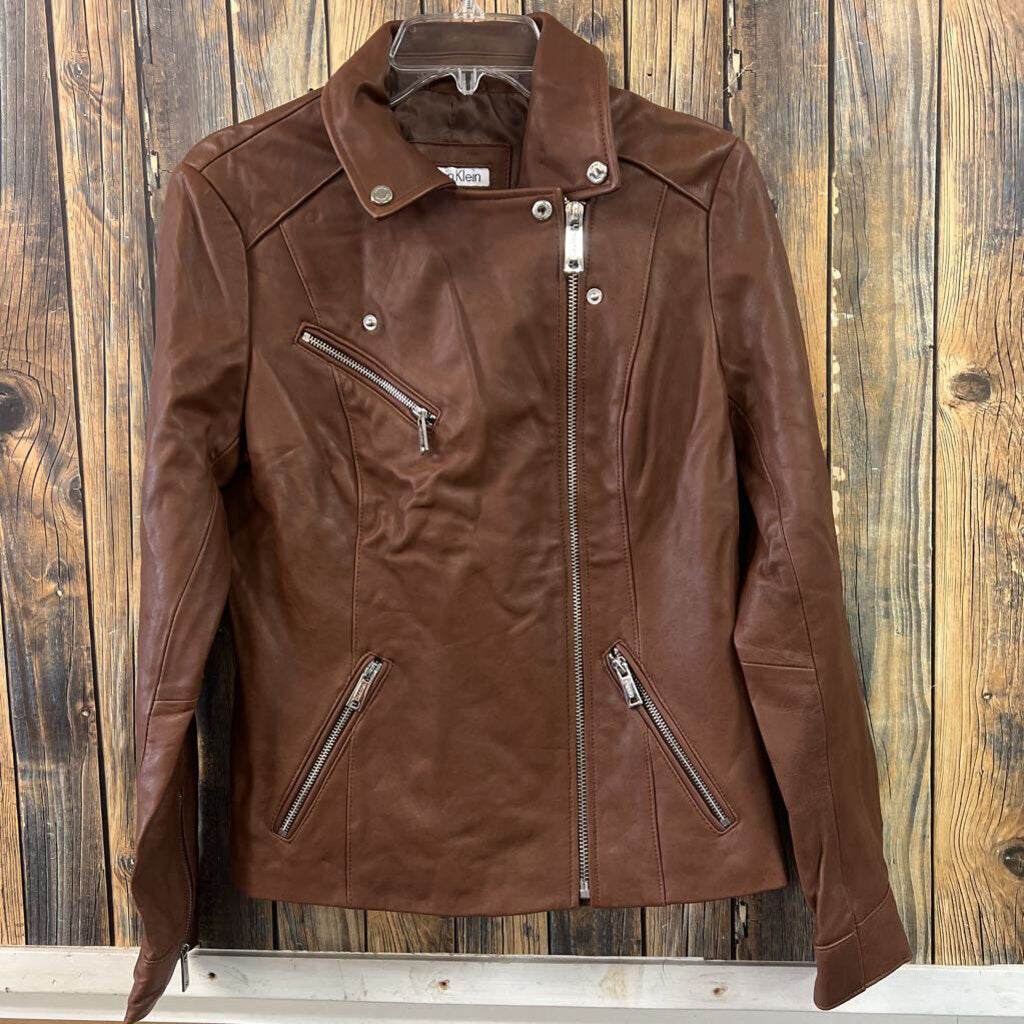 Calvin Klein Brown Leather Jacket Women's Size S