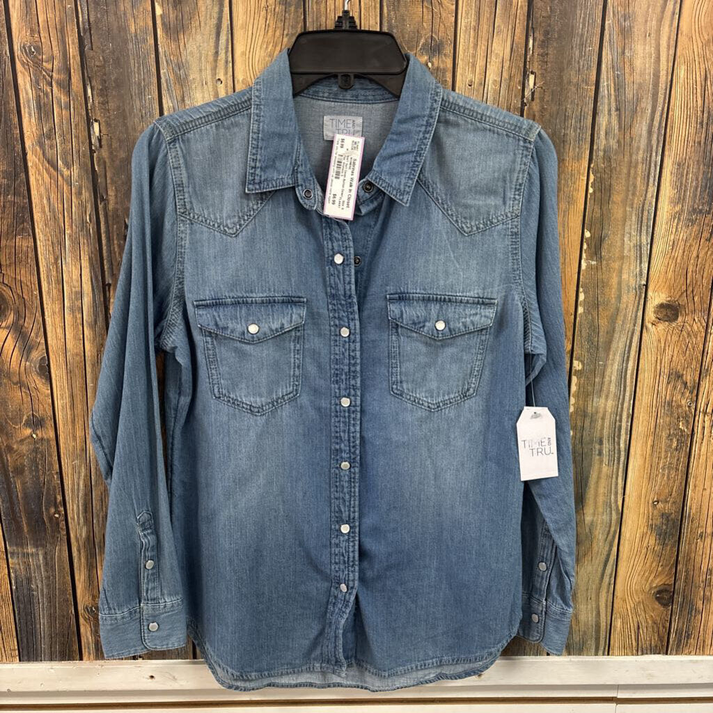 NWT Soft Denim Button Down Top, Womens S