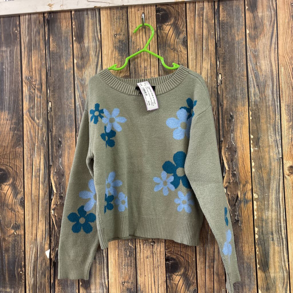 Green Flower Sweater, Girls M