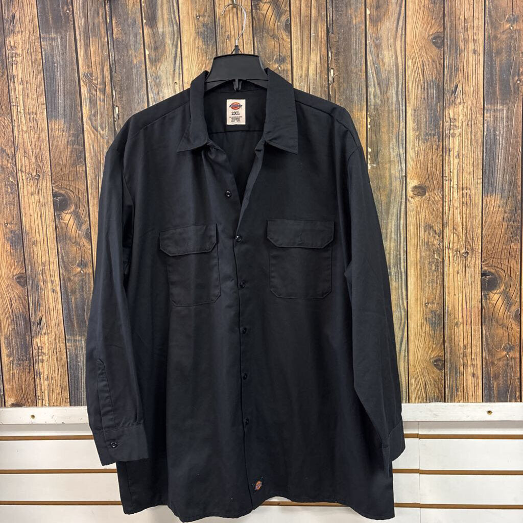 Dickies Black Button Up, Mens 2X
